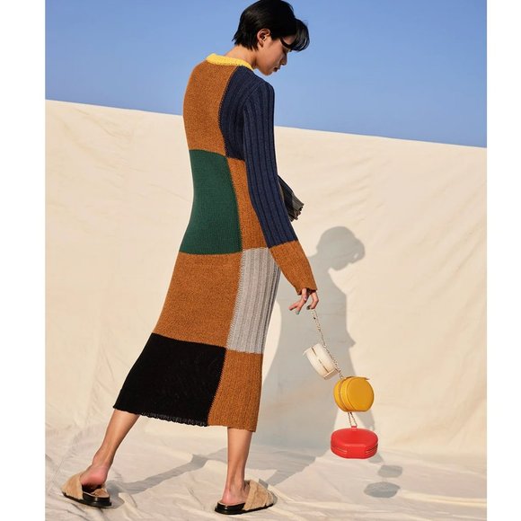 YanYan Tweedle Colorblock Ochre Rainbow Tweed Knit Column Dress - Picture 2 of 13